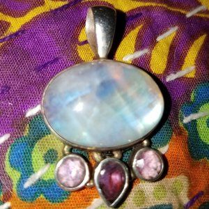 Sterling rainbow moonstone amethyst pendant